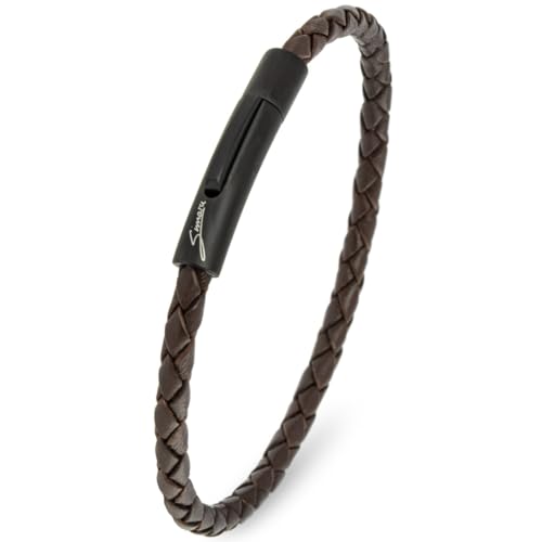 Simaru Lederarmband, 4mm geflochten für Frauen & Männer, Echtleder-Armband mit Edelstahl Hakenverschluss, Premium-Qualität Made in Germany (Braun, S -Handgelenkumfang bis 16cm) von Simaru