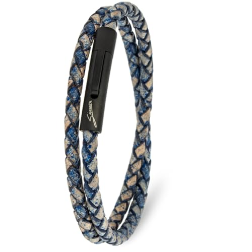 Simaru Lederarmband, 4mm geflochten zum Wickeln für Frauen & Männer, Echtleder-Wickelarmband mit Edelstahl Hakenverschluss, Premium-Qualität ((39cm Lenght - M), Blau) von Simaru