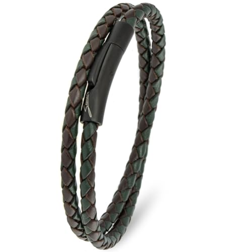 Simaru Lederarmband, 4mm geflochten zum Wickeln für Frauen & Männer, Echtleder-Wickelarmband mit Edelstahl Hakenverschluss, Premium-Qualität ((39cm Lenght - M), Dunkelgruen mix) von Simaru