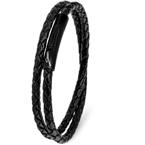 Simaru Lederarmband, 4mm geflochten zum Wickeln für Frauen & Männer, Echtleder-Wickelarmband mit Edelstahl Hakenverschluss, Premium-Qualität ((45cm Lenght - XXL), Schwarz) von Simaru