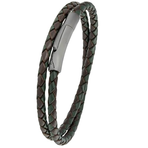 Simaru Lederarmband, 4mm geflochten zum Wickeln für Frauen & Männer, Echtleder-Wickelarmband mit Edelstahl Hakenverschluss, Premium-Qualität ((41cm Lenght - L), Dunkelgruen mix) von Simaru