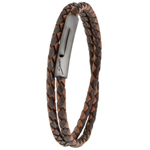 Simaru Lederarmband, 4mm geflochten zum Wickeln für Frauen & Männer, Echtleder-Wickelarmband mit Edelstahl Hakenverschluss, Premium-Qualität ((43cm Lenght - XL), Braun mix) von Simaru