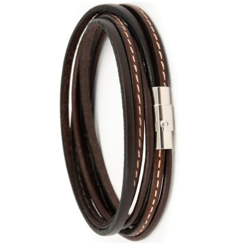 Simaru Lederarmband Wickelarmband mit Edelstahlverschluss inkl. Magnet für Frauen & Männer, Armband Premium Qualität Made in Germany, Größe S bis XL (Braun, M (39cm)) von Simaru