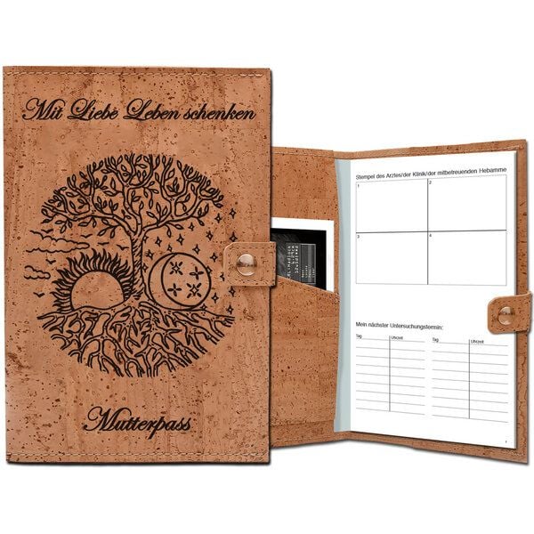 Simaru Mutterpasshülle Lebensbaum aus Kork mit 2 Fächern und Druckknopf-Verschluss von Simaru
