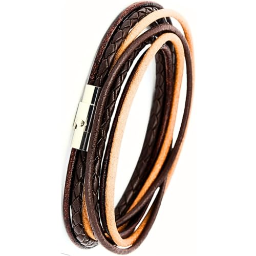 Simaru Wickelarmband mit Bajonettverschluss 6mm für Damen & Herren, Lederarmband glatt & geflochten, Unisex Armband aus Echtleder, Naturleder-Armband mit Magnetverschluss (M (39cm)) von Simaru