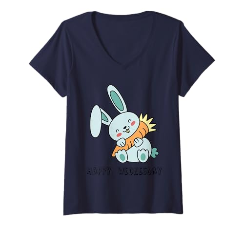 Damen Happy Wednesday T-Shirt mit V-Ausschnitt von Simbanelli