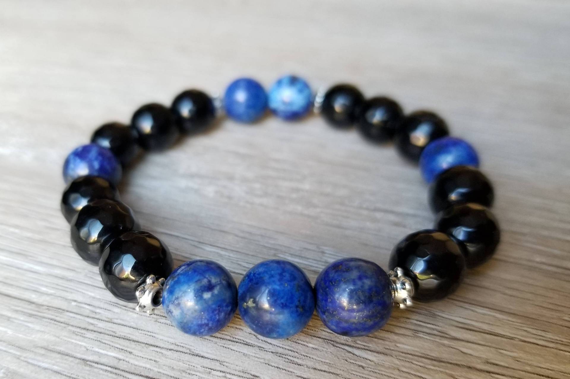 Royal Blue Lapis Lazuli Onyx Stein Perlen Armband von SimbasHandmade