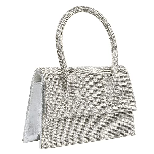 Damen Top Handle Clutch Bags Classy Stylish Sparkly Perlen Clutch Tasche/Handtasche/Kette Crossbody Tasche für Abend/Party/Reisen, silber, Einheitsgröße von Simcat