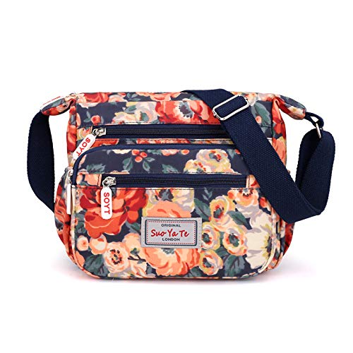 Simcat Umhängetaschen – Umhängetasche aus Nylon mit mehreren Taschen, Messenger-Taschen für Damen, große Kapazität (Orange Flower) von Simcat