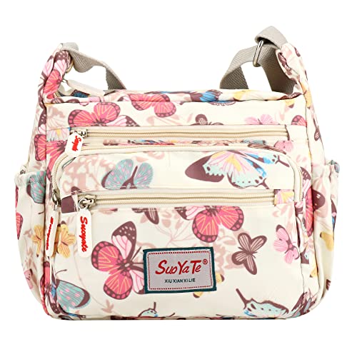 Simcat Umhängetaschen – Umhängetasche aus Nylon mit mehreren Taschen, Messenger-Taschen für Damen, große Kapazität (Weißer Schmetterling) von Simcat