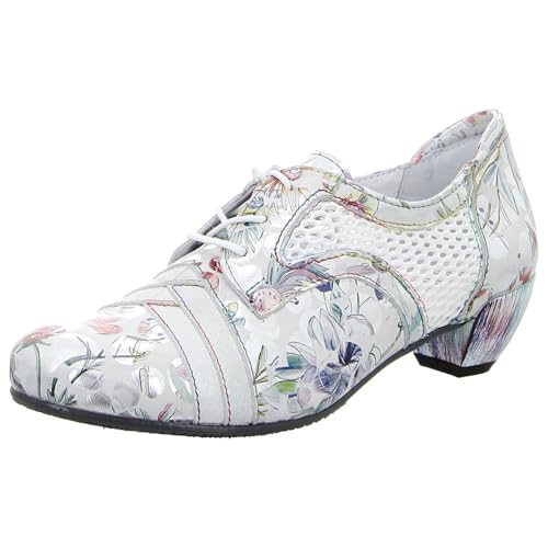 Damen Hochfrontpumps, Pumps von Simen aus Echtleder mit Print in Bunt und Schnürung. grau Gr. 39 von Simen