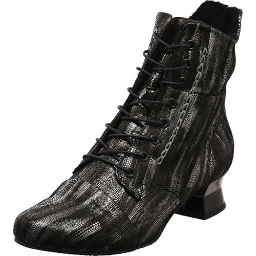 Simen Damen Schnürstiefelette Echtleder in Silber mit Schwarz und Trichterabsatz. silber Gr. 42 von Simen