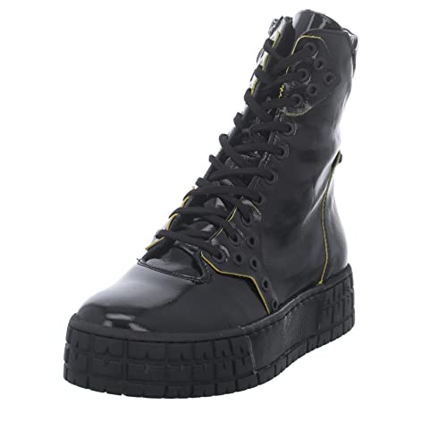 Simen Damen Stiefeletten Schuhe Schnürboots Lackleder Elegant Freizeit uni schwarz lack geschnürt plateau von Simen