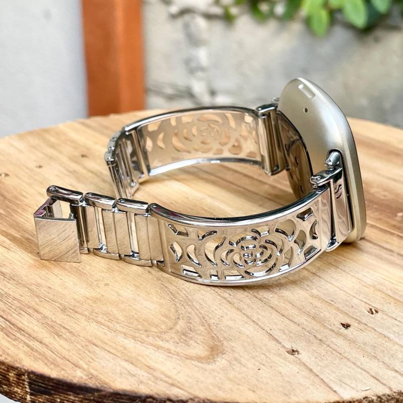 Floral Fitbit Versa 4 Band Silber Metall Smartwatch Bettelarmband von SimeonDJewelry