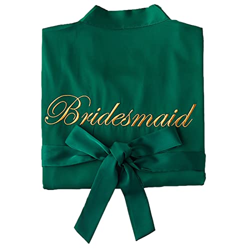 SimidunEUR Damen Morgenmantel Braut Bademantel Hochzeit Satin Kimono Robe Kurz Nachthemd mit Stickerei für Braut Brautjungfern Hochzeit Party,Bridesmaid Grün,M von SimidunEUR