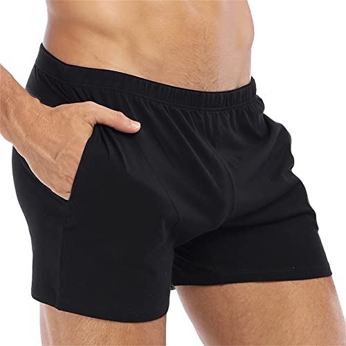 SimidunEUR Herren Pyjamahose Kurz Baumwolle Schlafanzughose Weich Sommer Nachtwäsche Schlafshorts mit Taschen,Schwarz,XL von SimidunEUR