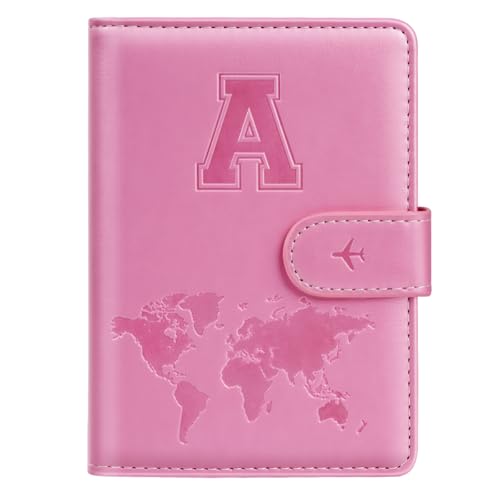 Reisepasshülle, Initail-Buchstabe A-Z, Reisebrieftasche, 3D-geprägtes Design, RFID-blockierend, Kartenhalter, personalisiertes Geschenk, Reisepasshülle, Reisepasshülle für Damen und Mädchen, Rosa-A von Simikol