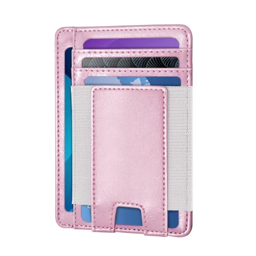 Schlanke Brieftasche, Vordertasche, minimalistisches Kreditkartenetui, RFID-blockierend, Ledergeldbörsen für Damen und Herren, Pink, Minimalistisch von Simikol
