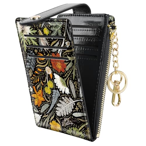 Schlanke RFID-blockierende Geldbörse für Damen, niedlich, klein, mehrere Karten, Organizer, Faltbörse mit Schlüsselanhänger, Getrocknete Blumen, with Keychain von Simikol