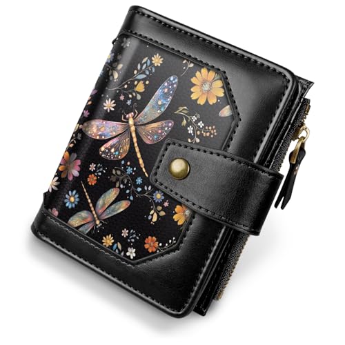 Simikol Damen-Geldbörse, RFID-blockierend, klein, Kreditkartenetui, Ledergeldbörse, Kartenetui, Damengeldbörse mit Reißverschluss, Libelle von Simikol