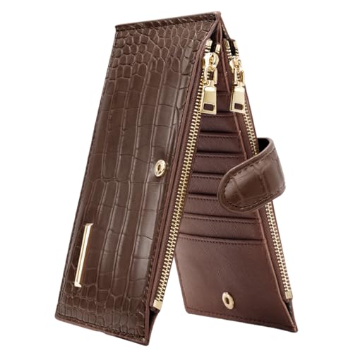Simikol Geldbörse für Damen, Krokodil-Design, großes Fassungsvermögen, RFID-blockierend, Multi-Karten-Organizer, lange Geldbörse, Kreditkartenhalter mit doppeltem Reißverschluss, Kaffee, Casual von Simikol