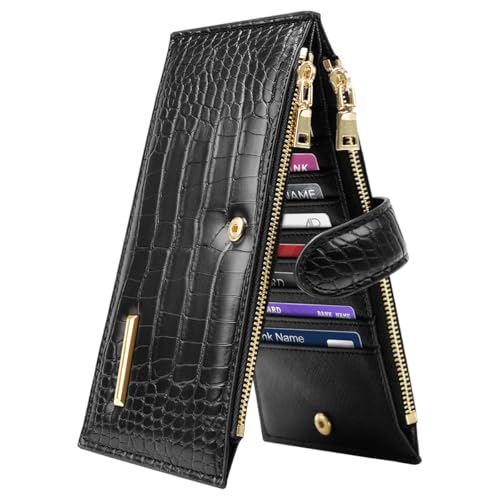 Simikol Geldbörse mit Krokodilmuster für Damen, großes Fassungsvermögen, RFID-blockierend, Multi-Karten-Organizer, Damen-Geldscheinfach, Kartenhalter mit Reißverschlussfach, Kreditkartenetui für Damen von Simikol