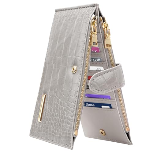 Simikol Geldbörse mit Krokodilmuster für Damen, großes Fassungsvermögen, RFID-blockierend, Multi-Karten-Organizer, Damen-Geldscheinfach, Kartenhalter mit Reißverschlussfach, Kreditkartenetui für Damen von Simikol