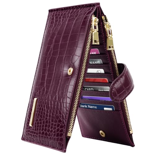 Simikol Geldbörse mit Krokodilmuster für Damen, großes Fassungsvermögen, RFID-blockierend, Multi-Karten-Organizer, Damen-Geldscheinfach, Kartenhalter mit Reißverschlussfach, Kreditkartenhalter für von Simikol
