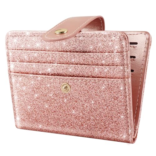 Simikol Kleine Geldbörsen für Frauen, schlank, minimalistisch, für Bifold Kreditkartenetui für Tasche oder Geldbörse, Glitzer Roségold von Simikol