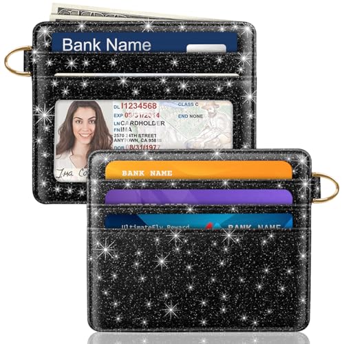 Simikol Schlanke, minimalistische Vordertasche, RFID-blockierend, Kreditkartenhalter, kleine Geldbörse, niedliche Kartenetuis für Frauen, Schwarz glitzernd, Minimalistisch Simikol Schlanke, minimalistische Vordertasche, RFID-blockierend, Kreditkartenhalter, kleine Geldbörse, niedliche Kartenetuis für Frauen, Schwarz glitzernd, Minimalistisch von Simikol