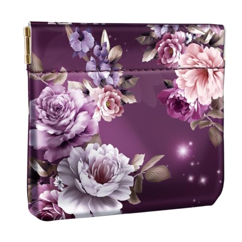 Simikol Kleingeldbörse zum Zusammendrücken, Mini-Geldbörse, Münzfach für Handtasche, Violette Blume, Mini, Niedlich von Simikol