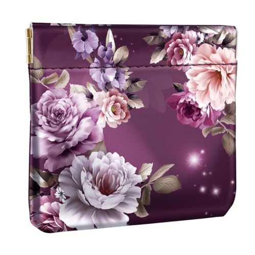 Simikol Kleingeldbörse zum Zusammendrücken, Mini-Geldbörse, Münzfach für Handtasche, Violette Blume, Small, Niedlich von Simikol