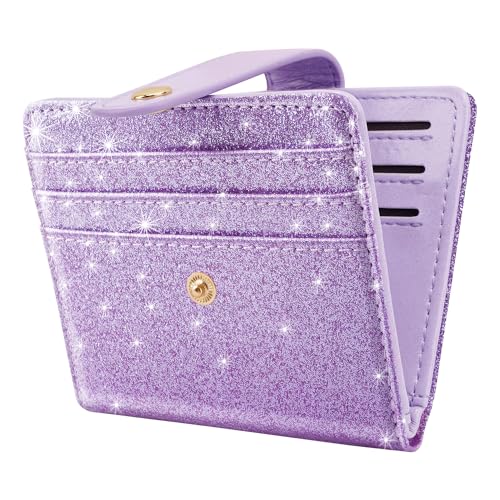 Simikol Kleine Geldbörsen für Damen, schmal, minimalistisch, für zweifacher Kreditkartenhalter für Tasche oder Geldbörse, Violett glitzernd, Glitzer von Simikol