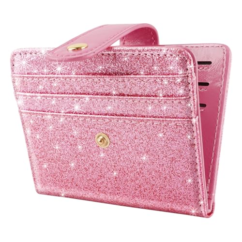 Simikol Kleine Geldbörsen für Damen, schmal, minimalistisch, für zweifacher Kreditkartenhalter für Tasche oder Geldbörse, rosa (glitter pink), Glitzer von Simikol