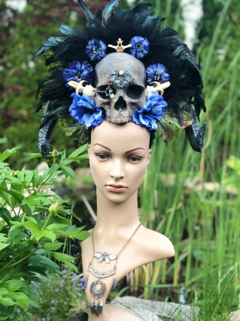 Sofort Lieferbar Drachenschädel Kopfschmuck, Priese Fee, Renaissance Karneval, Blumen Horn Kopfschmuck von SiminsCreations