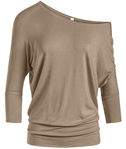 Dolman Tops für Frauen Sexy Schulterfrei Tops gebänderter Bund Hemden 3/4 Ärmel Regular und Plus Size Tops, khaki, X-Groß von Simlu