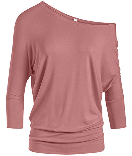 Dolman Tops für Frauen Sexy Schulterfrei Tops gebänderter Bund Hemden 3/4 Ärmel Regular und Plus Size Tops, mauve, X-Groß von Simlu