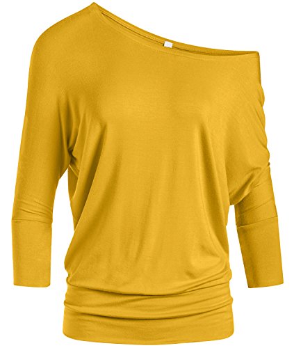 Dolman Tops für Frauen Sexy Schulterfrei Tops gebänderter Bund Hemden 3/4 Ärmel Regular und Plus Size Tops, senffarben, Klein von Simlu