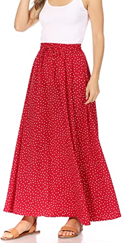 Maxi-Röcke für Damen Reg & Übergröße Damen Lange Röcke, fließend Frühling Winterrock Aline Elastische Hohe Taille Midiröcke, Rot-weiße Punkte, Mittel von Simlu