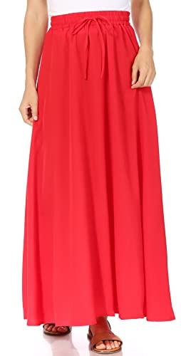 Maxi-Röcke für Damen Reg & Übergröße Damen Lange Röcke, fließend Frühling Winterrock Aline Elastische Hohe Taille Midiröcke, Winterrot, Groß von Simlu