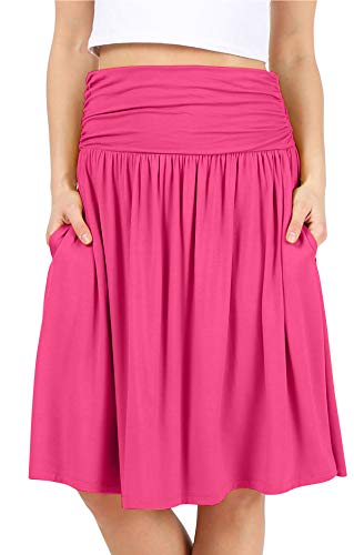 Simlu Damenrock in regulärer und Übergröße mit Taschen unter dem Knie, gerüscht, fließender Rock, Midirock für Frauen (Größe M, Fuchsia), Fuchsia, Mittel von Simlu