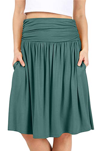 Simlu Damenrock in regulärer und Übergröße mit Taschen unterhalb der Knielänge, gerüschter, fließender Rock, Midirock für Frauen (Größe 1X, Ozeangrün), Grün - Ocean Green, X-Groß von Simlu