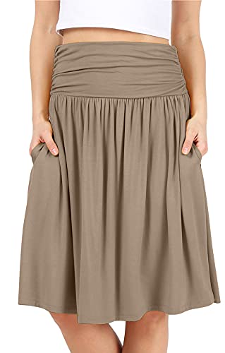 Simlu Röcke für Frauen Regular und Plus Size Rock mit Taschen unterhalb der Knielänge geraffte fließende Midirock, Taupe, Klein von Simlu