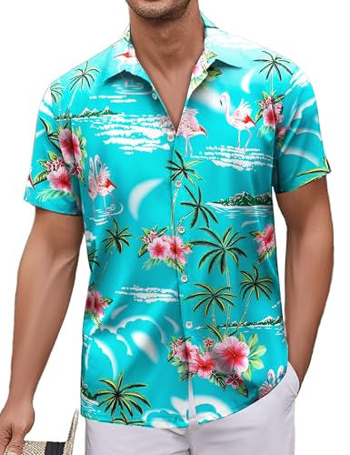Simmashah Hawaii-Hemd für Herren, kurze Ärmel, Knopfleiste, Strandkleidung, Unisex, Sommer, Flamingos, lässige Aloha-Blumenhemden, Flamingo Hellblau, L Simmashah Hawaii-Hemd für Herren, kurze Ärmel, Knopfleiste, Strandkleidung, Unisex, Sommer, Flamingos, lässige Aloha-Blumenhemden, Flamingo Hellblau, L von Simmashah