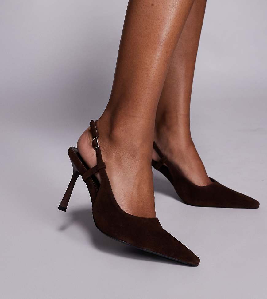 Simmi London - Exmoor - Absatzschuhe aus Wildleder in Schokobraun mit Fersenriemen-Brown von Simmi Wide Fit