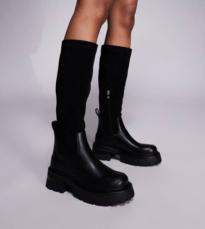 Simmi London Wide Fit - Chorley - Kniehohe Stiefel in Schwarz mit dicker Sohle, weite Passform von Simmi Wide Fit