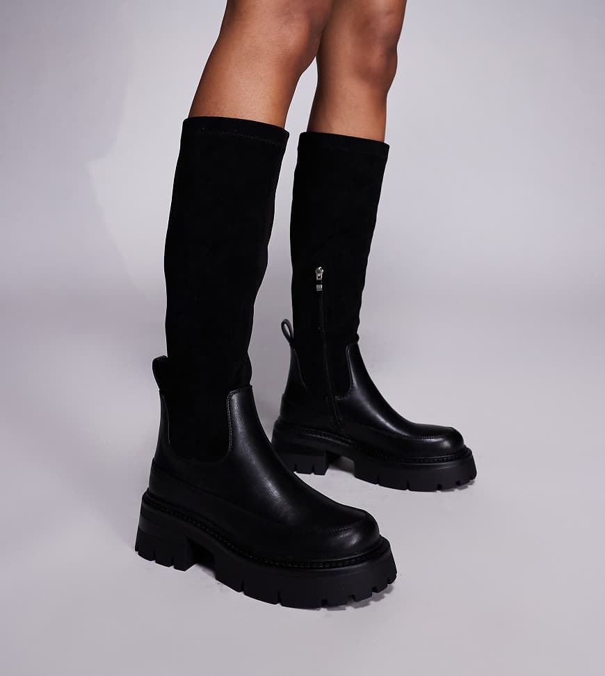 Simmi London Wide Fit - Chorley - Kniehohe Stiefel in Schwarz mit dicker Sohle, weite Passform Simmi London Wide Fit - Chorley - Kniehohe Stiefel in Schwarz mit dicker Sohle, weite Passform von Simmi Wide Fit