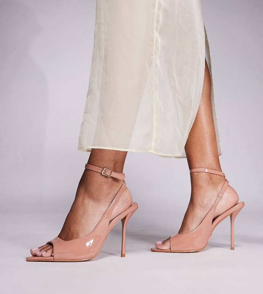 Simmi London Wide Fit - Theodosia - Sandaletten in Beige mit hohem Absatz und Bindedetail, weite Passform-Neutral von Simmi Wide Fit