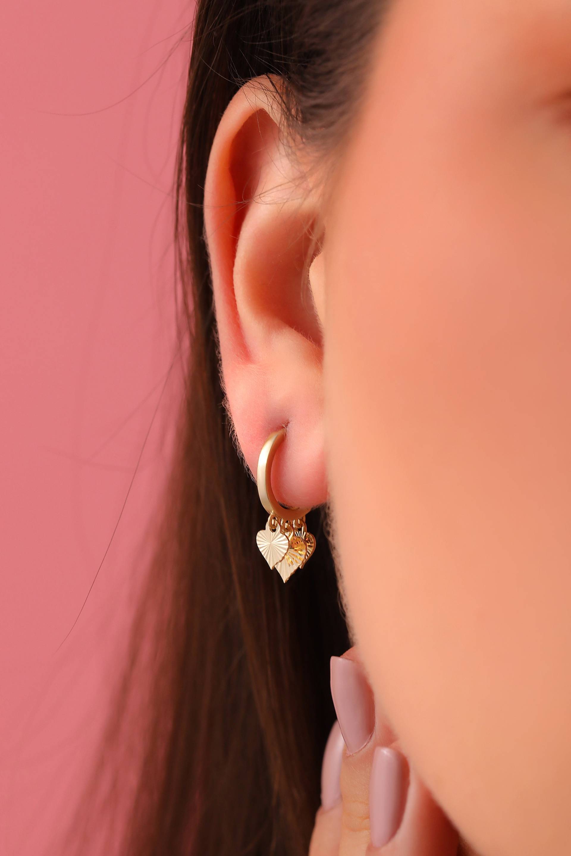 14K Echtgold Herz Ohrringe, Frauen Solid Gold Schmuck, Baumeln Schicker Zierliche Geschenk Für Mama, Jubiläum von SimmoonJewelry