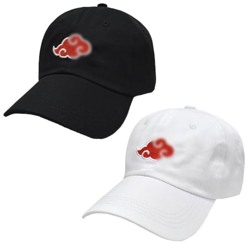 Simmpu 2 Stück Red Cloud Baseballmützen,Anime Akatsuki Sonnenhut,Outdoor Baseballmütze Verstellbarer,Unisex Baumwolle Sonnenhut Baseball Cap für Jungen Mädchen Teenager(Schwarz Weiß) von Simmpu